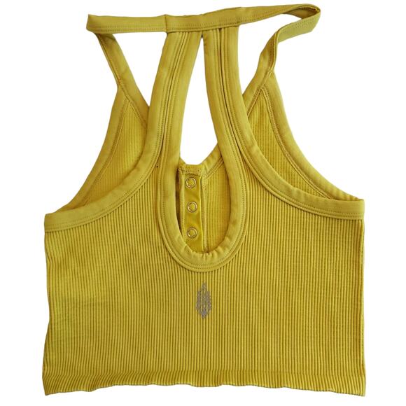 FREE PEOPLE Movement Free Throw Henley Crop Tank ribbed top yellow Size XS NEW - Picture 2 of 6